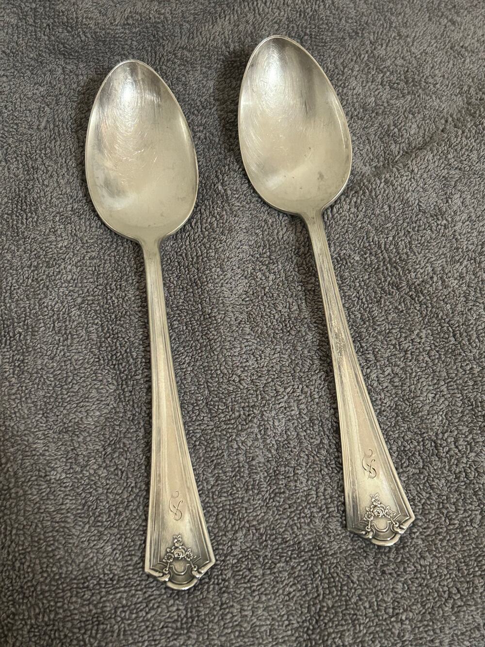 Antique 1914 WM Rogers Silverplate Serving Spoons Vintage Floral Design Silver